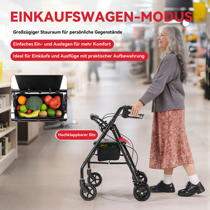 Invvqu W5 – Leichter faltbarer Rollator, 8,14 kg, mit Sitz & Tasche, höhenverstellbartellbar