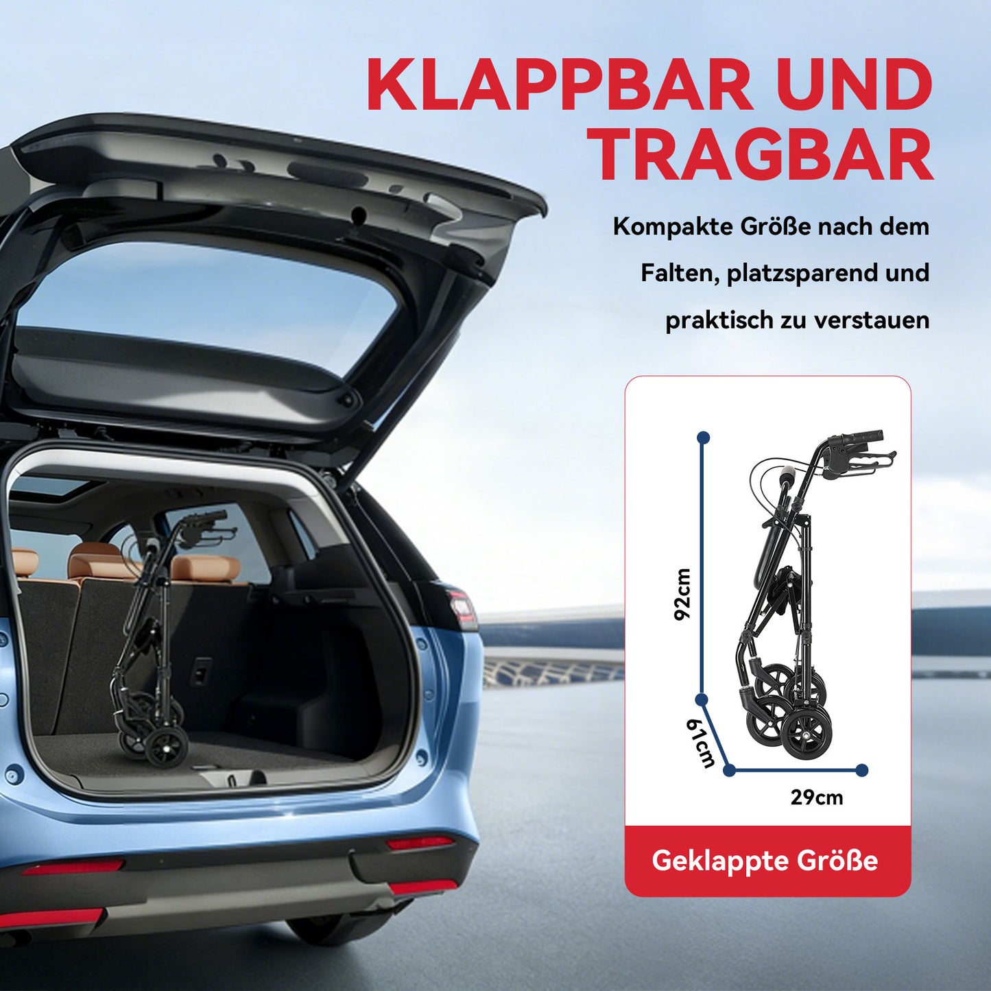 Invvqu W5 – Leichter faltbarer Rollator, 8,14 kg, mit Sitz & Tasche, höhenverstellbartellbar