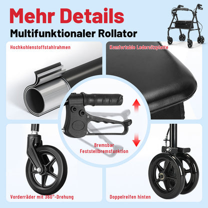 Invvqu W5 – Leichter faltbarer Rollator, 8,14 kg, mit Sitz & Tasche, höhenverstellbartellbar