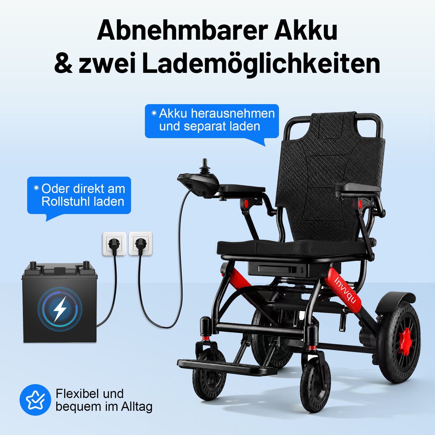 Invvqu V4-H – Faltbarer Elektrorollstuhl mit starkem 500-W-Motor, stabil bis 150 kg
