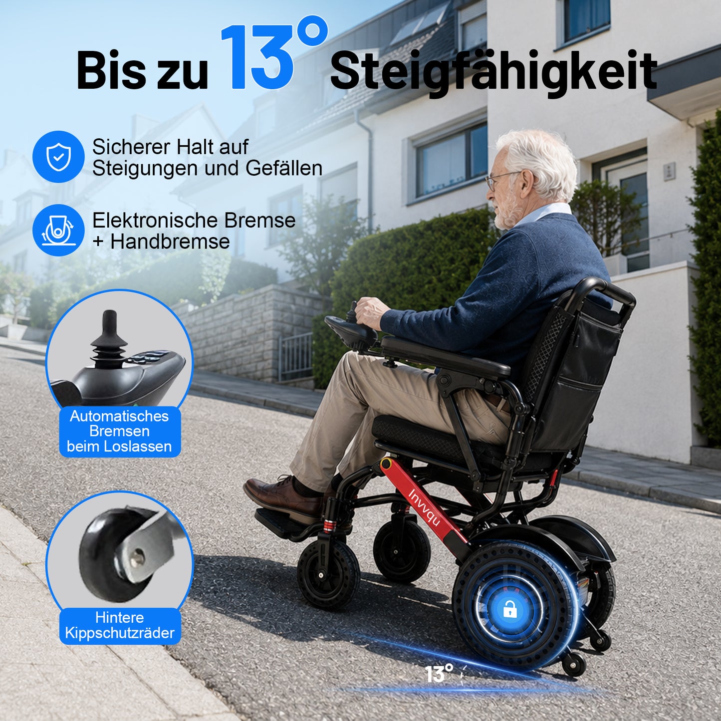 Invvqu V4-H – Faltbarer Elektrorollstuhl mit starkem 500-W-Motor, stabil bis 150 kg
