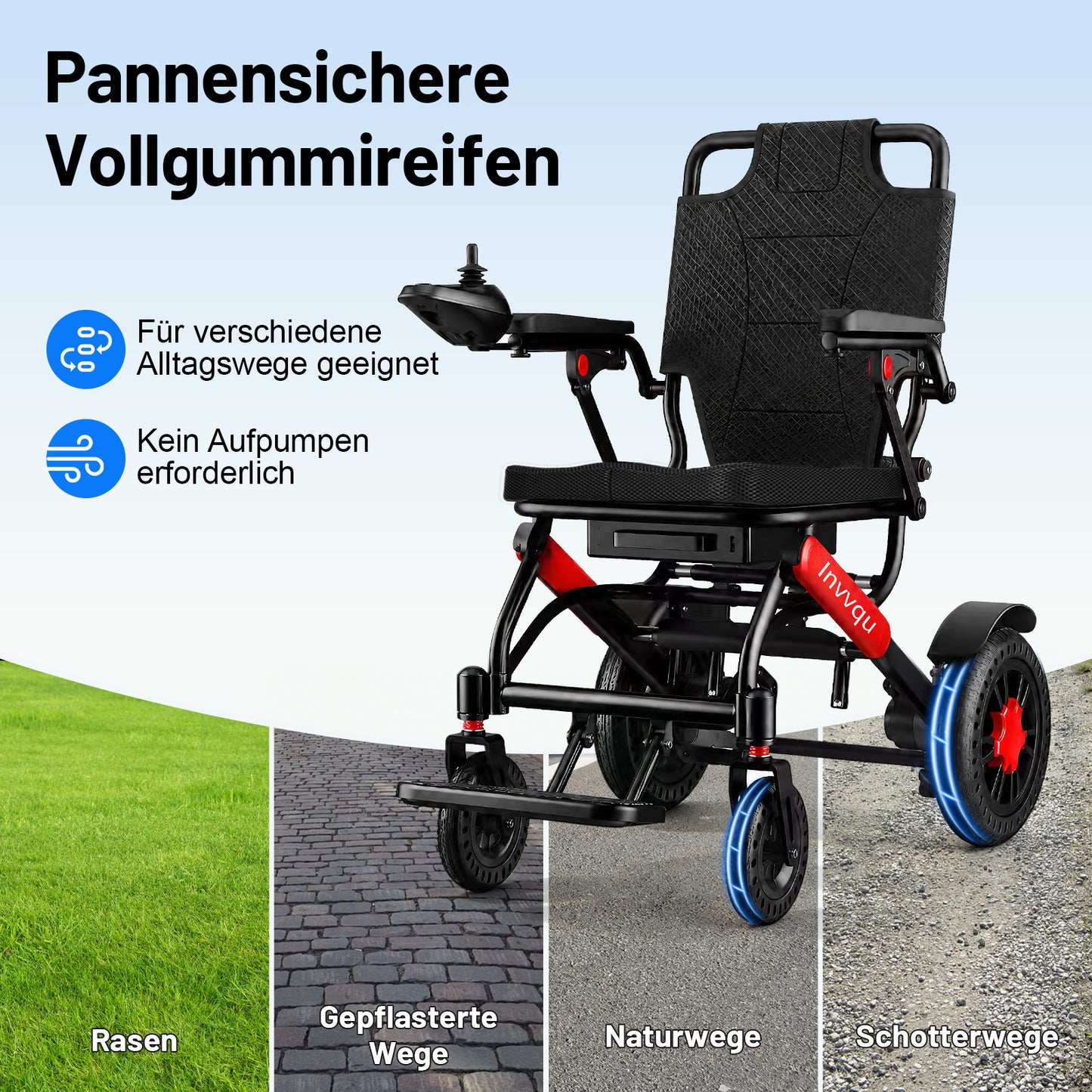 Invvqu V4-H – Faltbarer Elektrorollstuhl mit starkem 500-W-Motor, stabil bis 150 kg