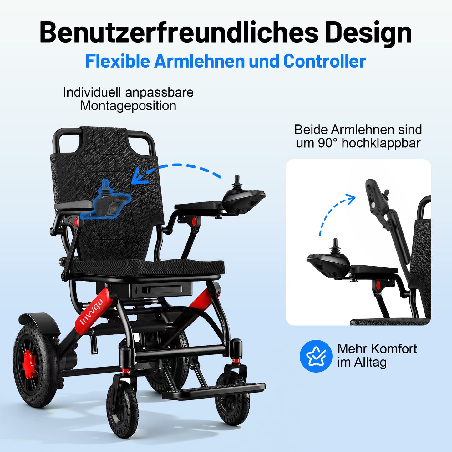 Invvqu V4-H – Faltbarer Elektrorollstuhl mit starkem 500-W-Motor, stabil bis 150 kg