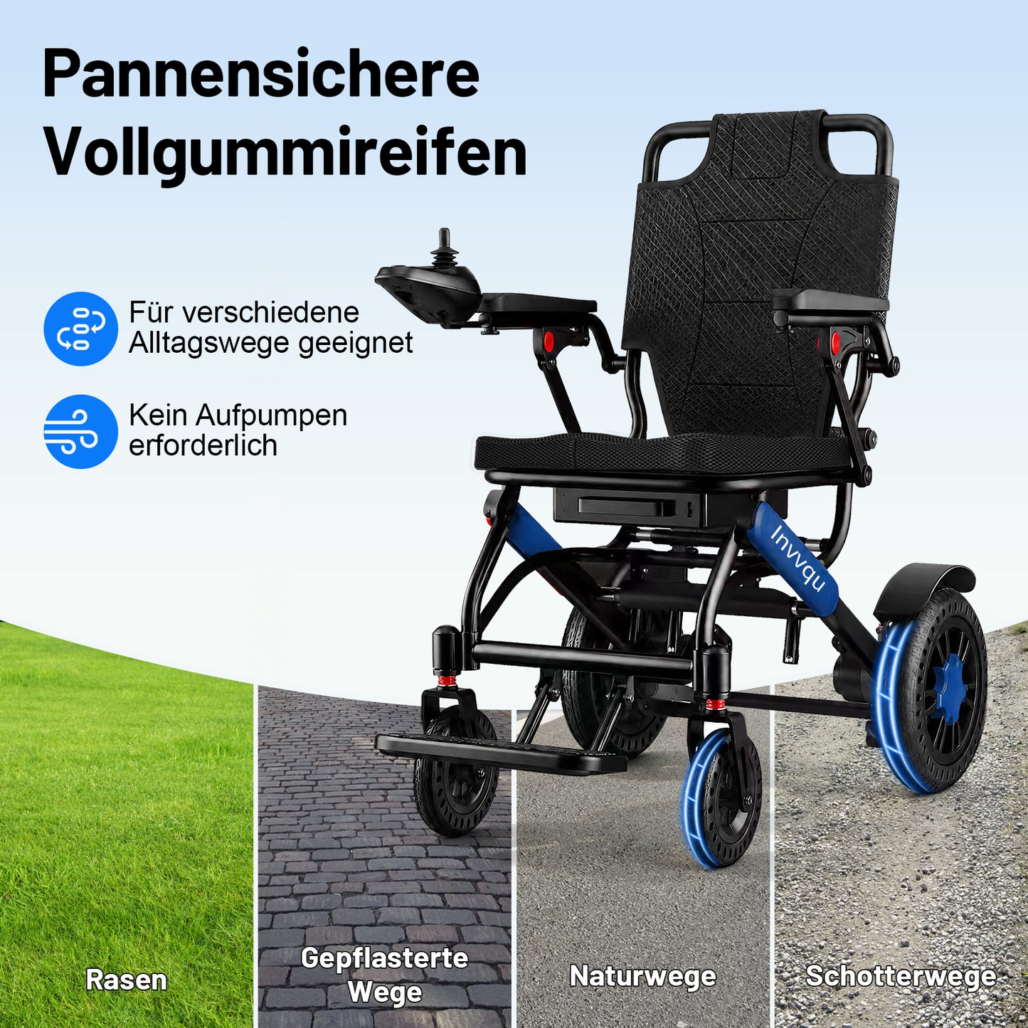 Invvqu V4-L – Stabiler faltbarer Elektrorollstuhl, 500 W, 12 Ah, bis 150 kg
