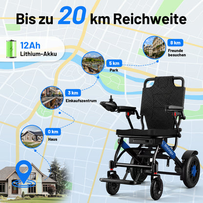 Invvqu V4-L – Stabiler faltbarer Elektrorollstuhl, 500 W, 12 Ah, bis 150 kg