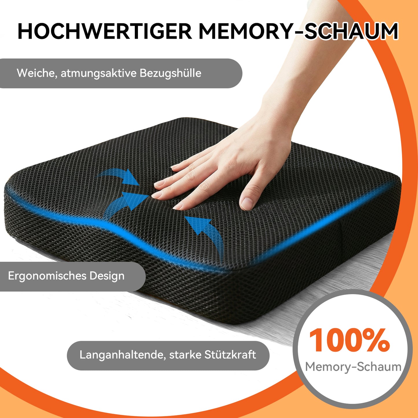 Invvqu ZD01 – Ergonomisches Sitzkissen aus Memory-Schaum, 42 × 42 cm, druckentlastend