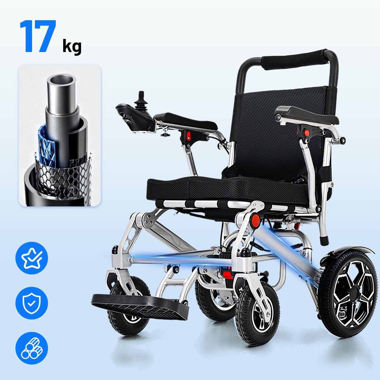 Invvqu E10 – Silla de ruedas eléctrica plegable, 500W, 12Ah, ideal para la vida diaria y acompañantes