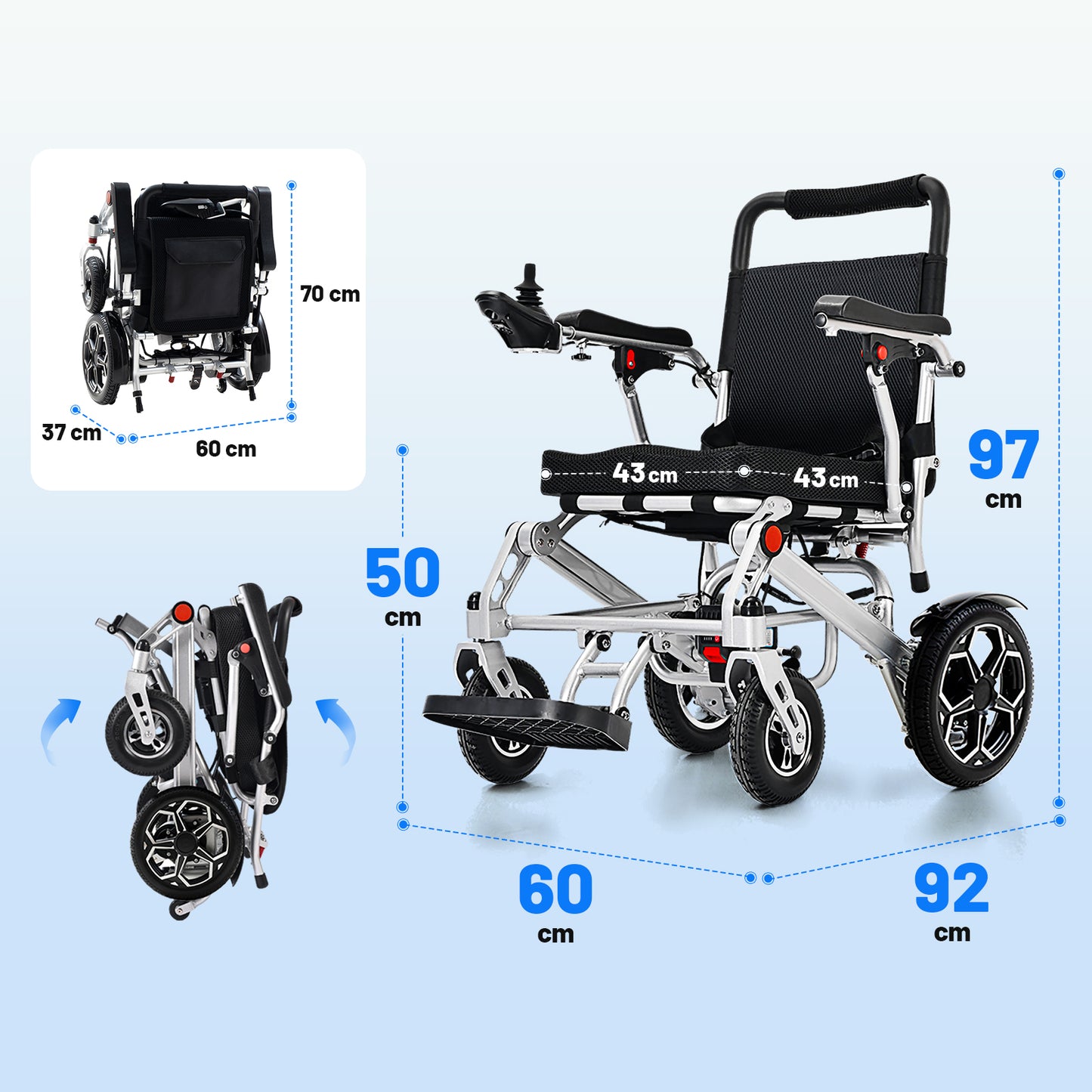 Invvqu E10 – Silla de ruedas eléctrica plegable, 500W, 12Ah, ideal para la vida diaria y acompañantes