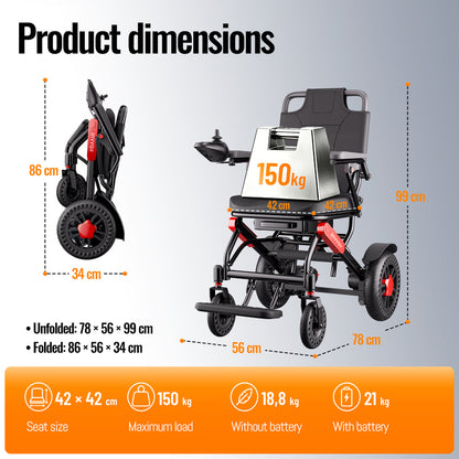 Invvqu V4-H Faltbarer Elektrorollstuhl – 500 W, 20 km Reichweite, bis 150 kg