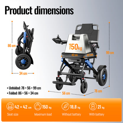 Invvqu V4-L – Stabiler faltbarer Elektrorollstuhl, 500 W, 12 Ah, bis 150 kg
