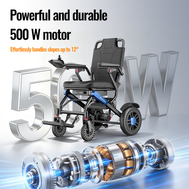 Invvqu V4-L – Stabiler faltbarer Elektrorollstuhl, 500 W, 12 Ah, bis 150 kg
