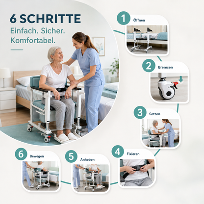 Invvqu L01-LS Transferstuhl mit Toilettenfunktion, 180° Sitz, hydraulisch höhenverstellbar