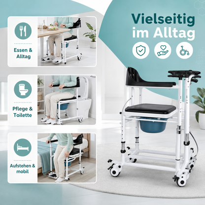 Invvqu L01-LS Transferstuhl mit Toilettenfunktion, 180° Sitz, hydraulisch höhenverstellbar