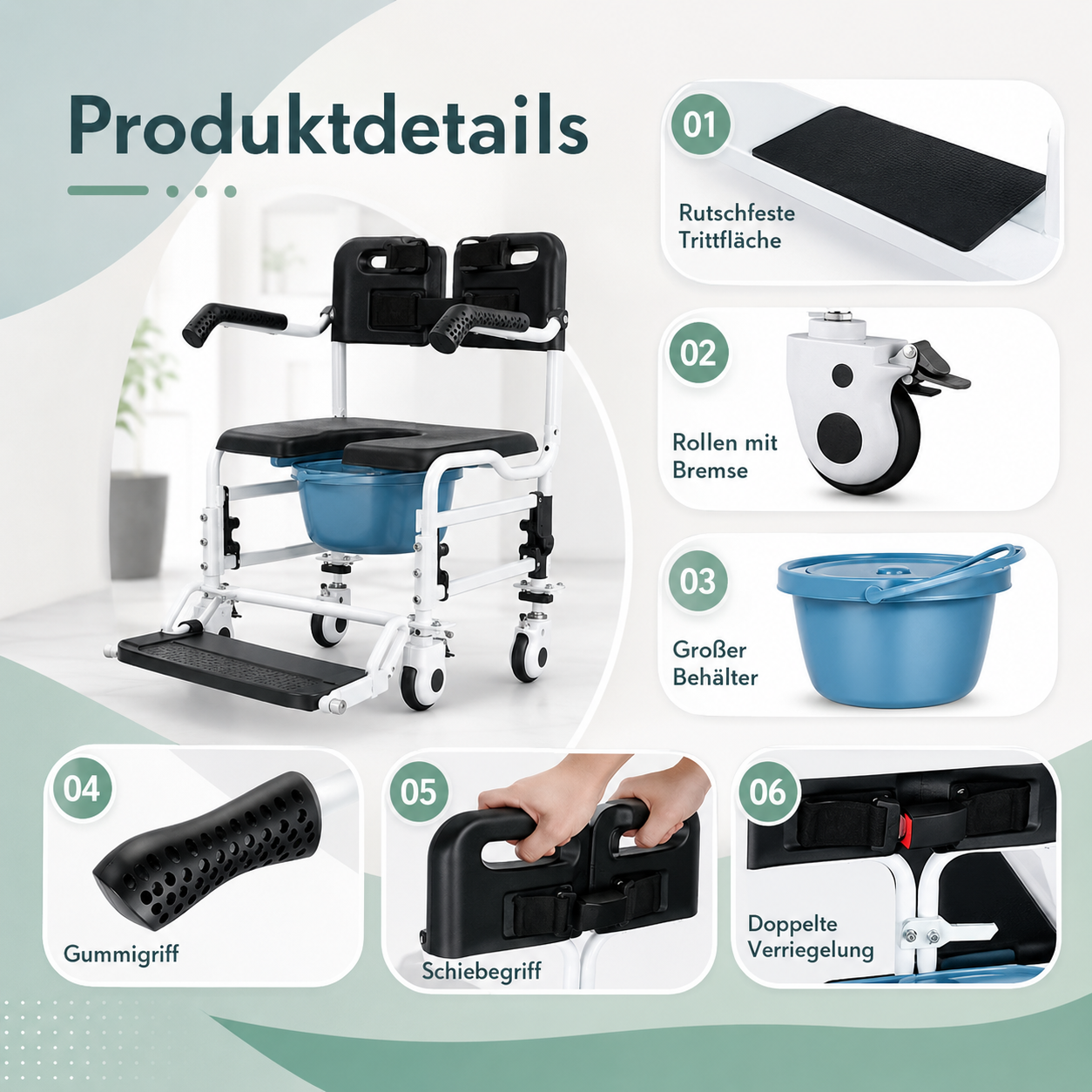 Invvqu L01-LS Transferstuhl mit Toilettenfunktion, 180° Sitz, hydraulisch höhenverstellbar