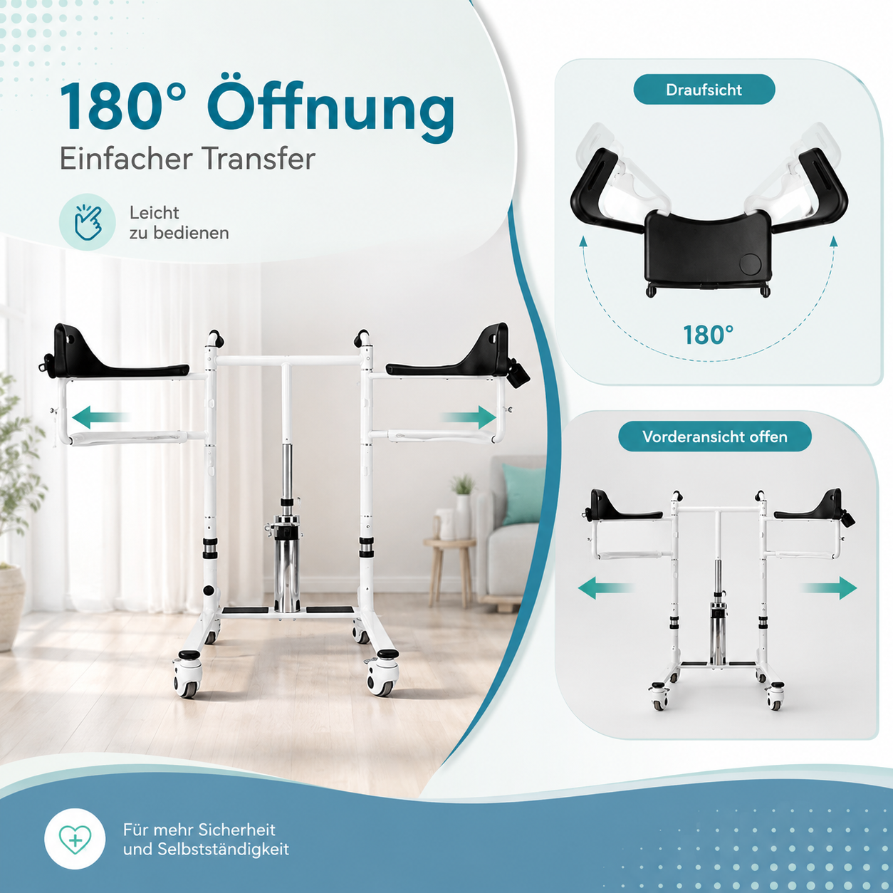 Invvqu L01-LS Transferstuhl mit Toilettenfunktion, 180° Sitz, hydraulisch höhenverstellbar