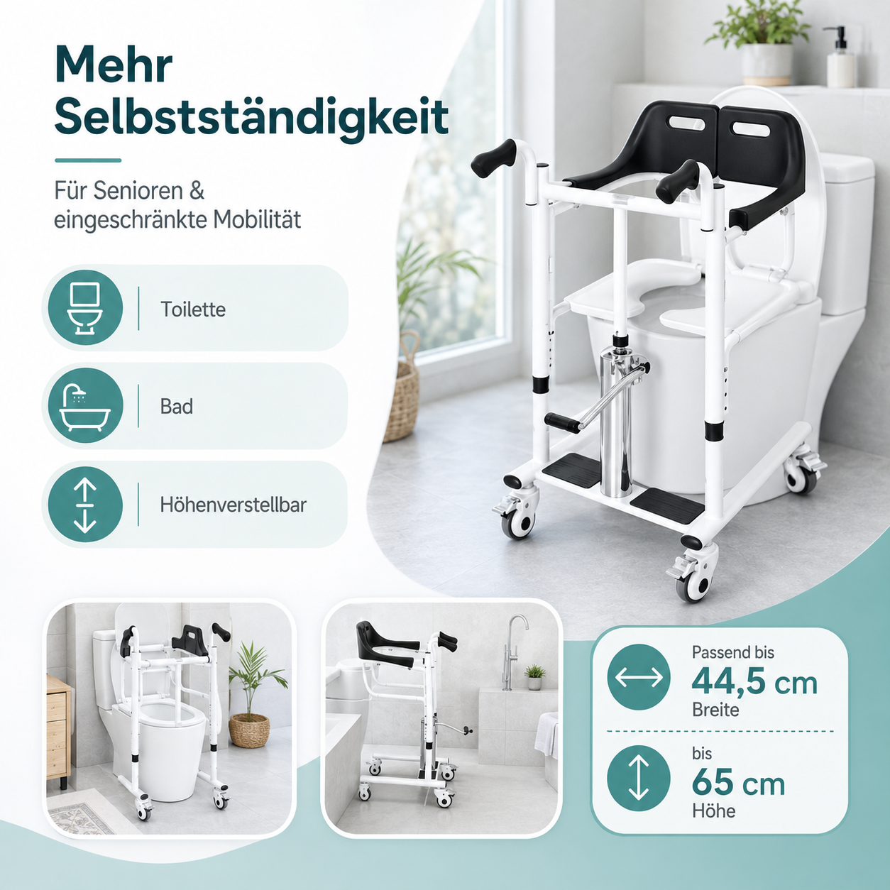 Invvqu L01-LS Transferstuhl mit Toilettenfunktion, 180° Sitz, hydraulisch höhenverstellbar