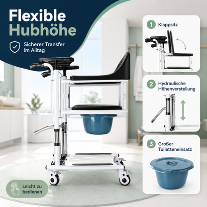 Invvqu L01-LS Transferstuhl mit Toilettenfunktion, 180° Sitz, hydraulisch höhenverstellbar