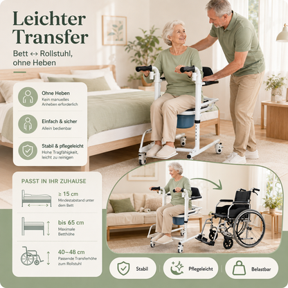 Invvqu L01-LS Transferstuhl mit Toilettenfunktion, 180° Sitz, hydraulisch höhenverstellbar