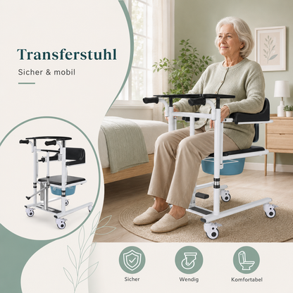 Invvqu L01-LS Transferstuhl mit Toilettenfunktion, 180° Sitz, hydraulisch höhenverstellbar
