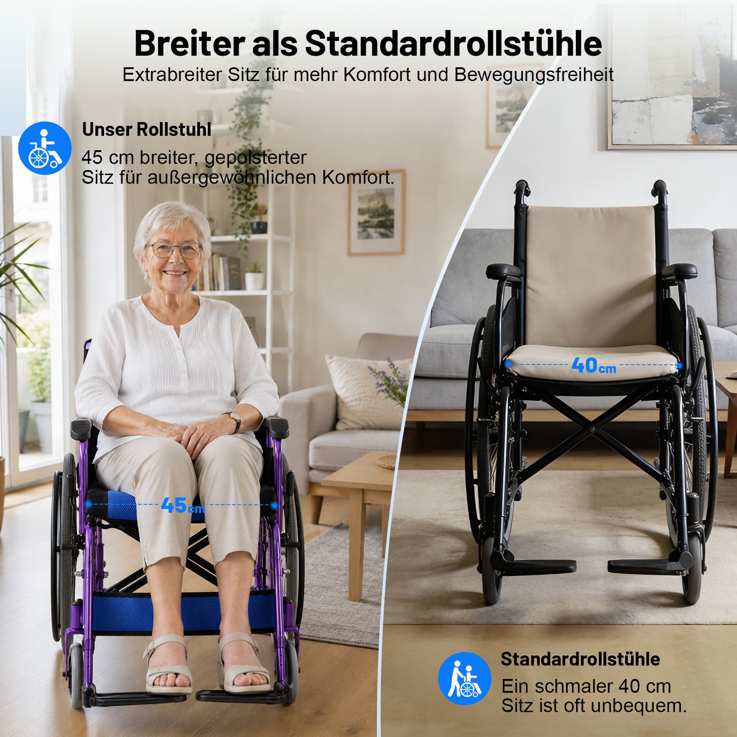 Invvqu M3-L – Faltbarer leichter Senioren-Begleitrollstuhl, 10 kg, 100 kg Tragkraft, Aluminium