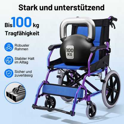 Invvqu M3-L – Faltbarer leichter Senioren-Begleitrollstuhl, 10 kg, 100 kg Tragkraft, Aluminium