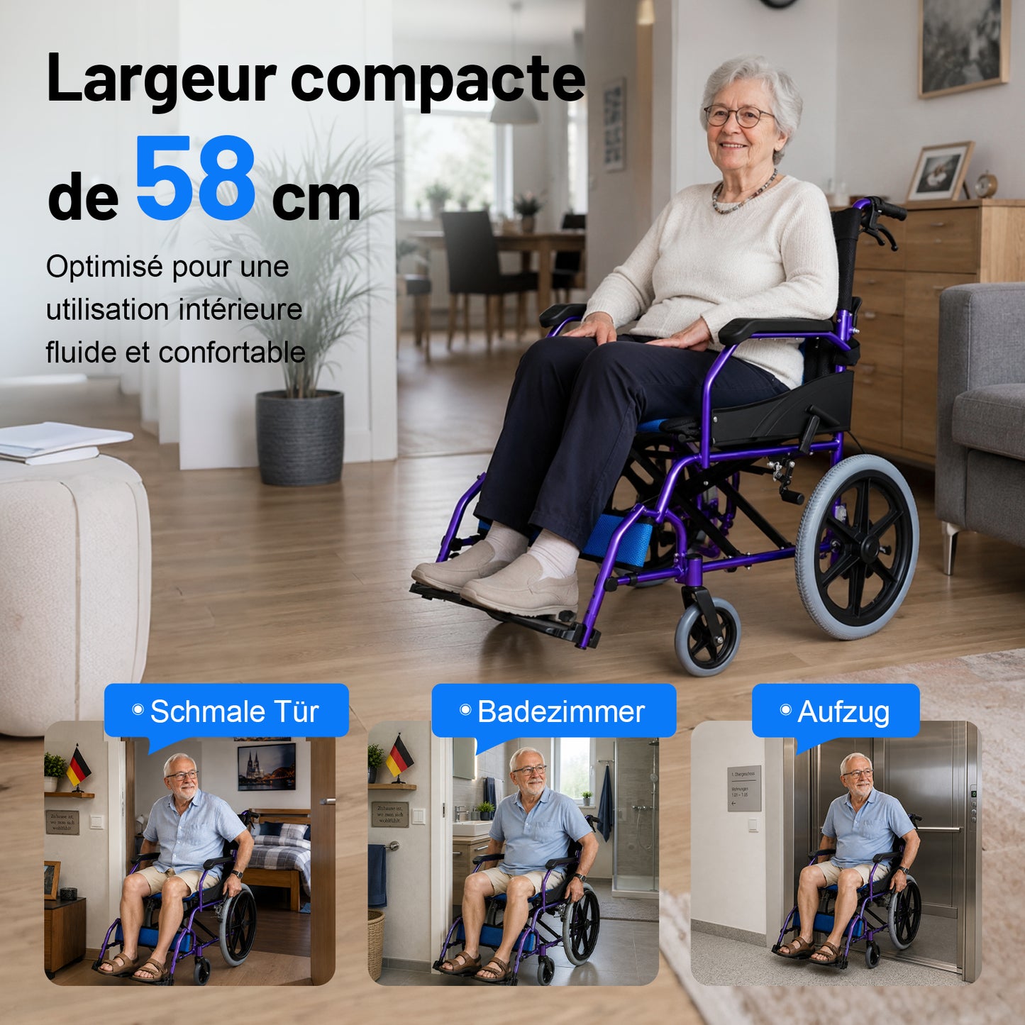 Invvqu M3-L – Faltbarer leichter Senioren-Begleitrollstuhl, 10 kg, 100 kg Tragkraft, Aluminium