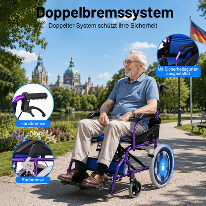 Invvqu M3-L – Faltbarer leichter Senioren-Begleitrollstuhl, 10 kg, 100 kg Tragkraft, Aluminium