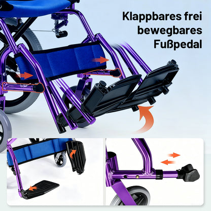 Invvqu M3-L – Faltbarer leichter Senioren-Begleitrollstuhl, 10 kg, 100 kg Tragkraft, Aluminium