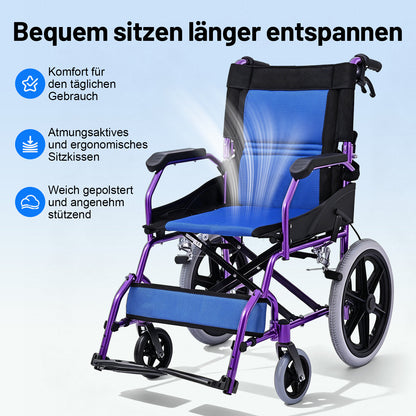 Invvqu M3-L – Faltbarer leichter Senioren-Begleitrollstuhl, 10 kg, 100 kg Tragkraft, Aluminium