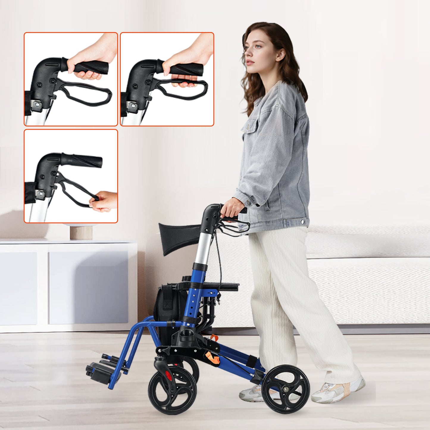 Invvqu WalkCare-2 Faltbarer Rollator mit 360°-Drehrädern – Leicht, Kompakt und Vielseitig