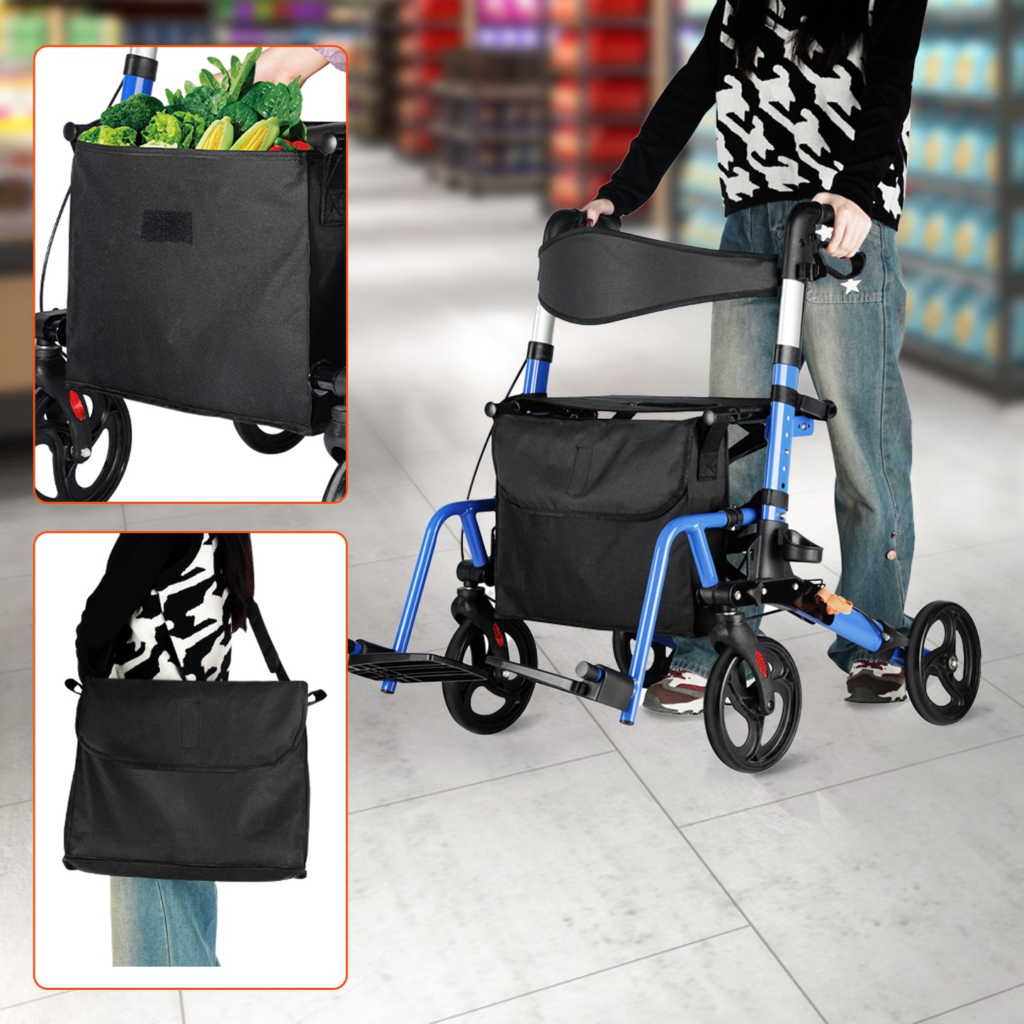 Invvqu WalkCare-2 Faltbarer Rollator mit 360°-Drehrädern – Leicht, Kompakt und Vielseitig