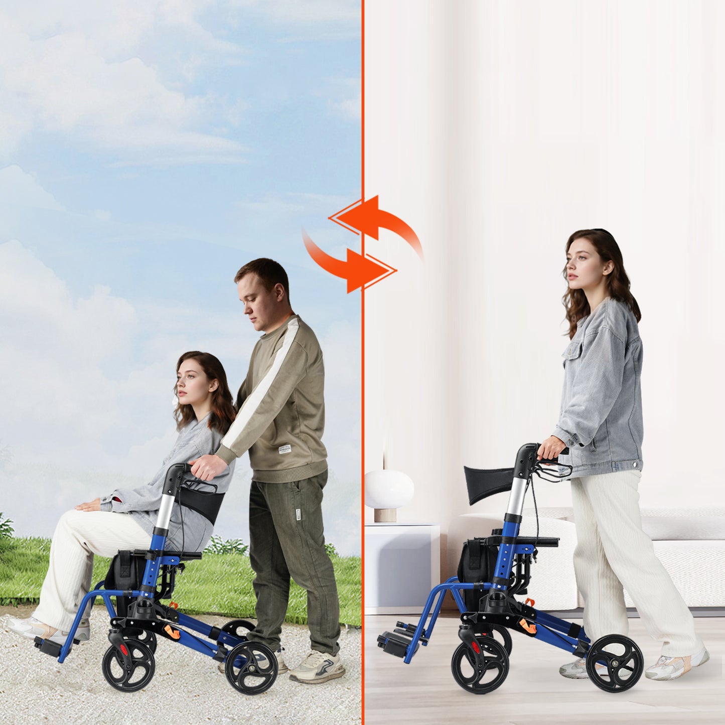 Invvqu WalkCare-2 Faltbarer Rollator mit 360°-Drehrädern – Leicht, Kompakt und Vielseitig