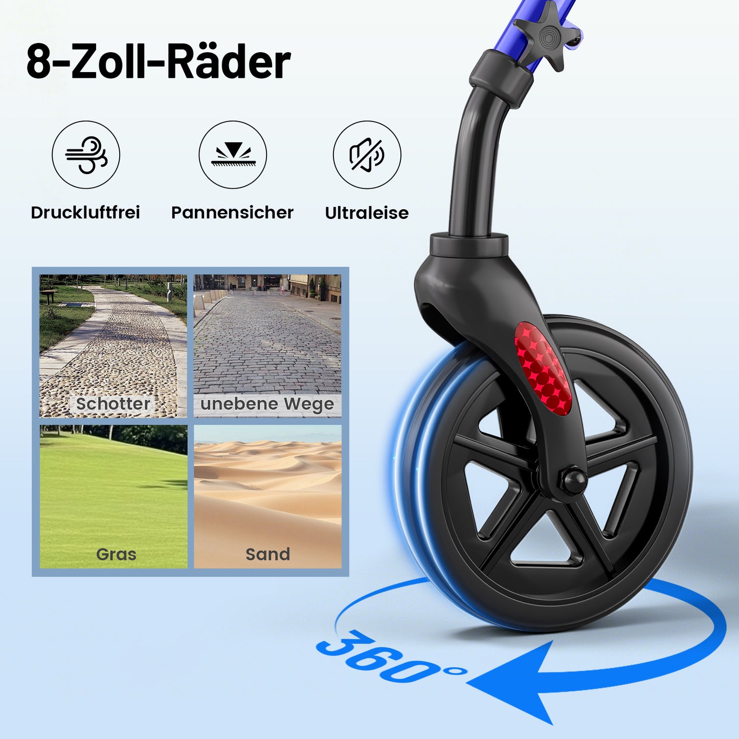 Invvqu W4-B – Stabiler Rollator mit Sitz & Tasche, 150 kg Tragkraft, 8-Zoll-Räder, Blau