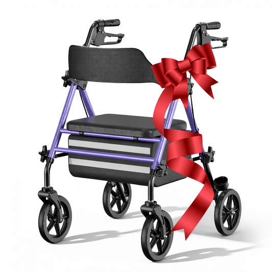 Invvqu W4 faltbarer Rollator Lila mit Sitz, höhenverstellbar, leicht, bis 150 kg