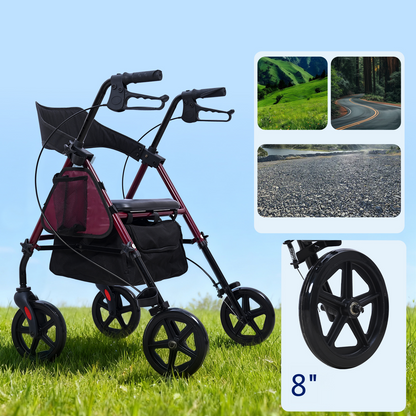 Invvqu R4 Leichtgewicht Rollator mit Sitz – Klappbar, Höhenverstellbar, 8" All-Terrain-Räder, bis 150 kg