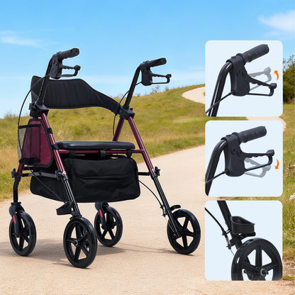 Invvqu R4 Leichtgewicht Rollator mit Sitz – Klappbar, Höhenverstellbar, 8" All-Terrain-Räder, bis 150 kg