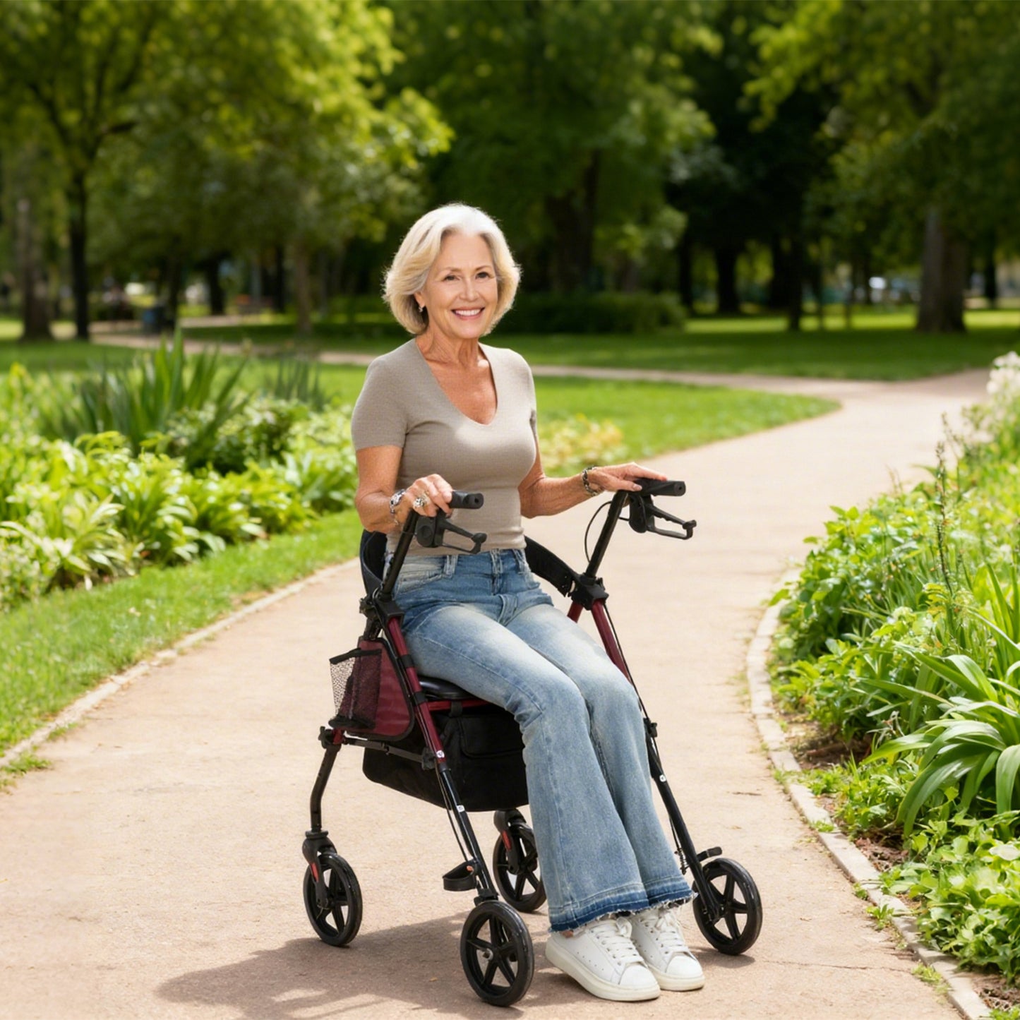 Invvqu R4 Leichtgewicht Rollator mit Sitz – Klappbar, Höhenverstellbar, 8" All-Terrain-Räder, bis 150 kg