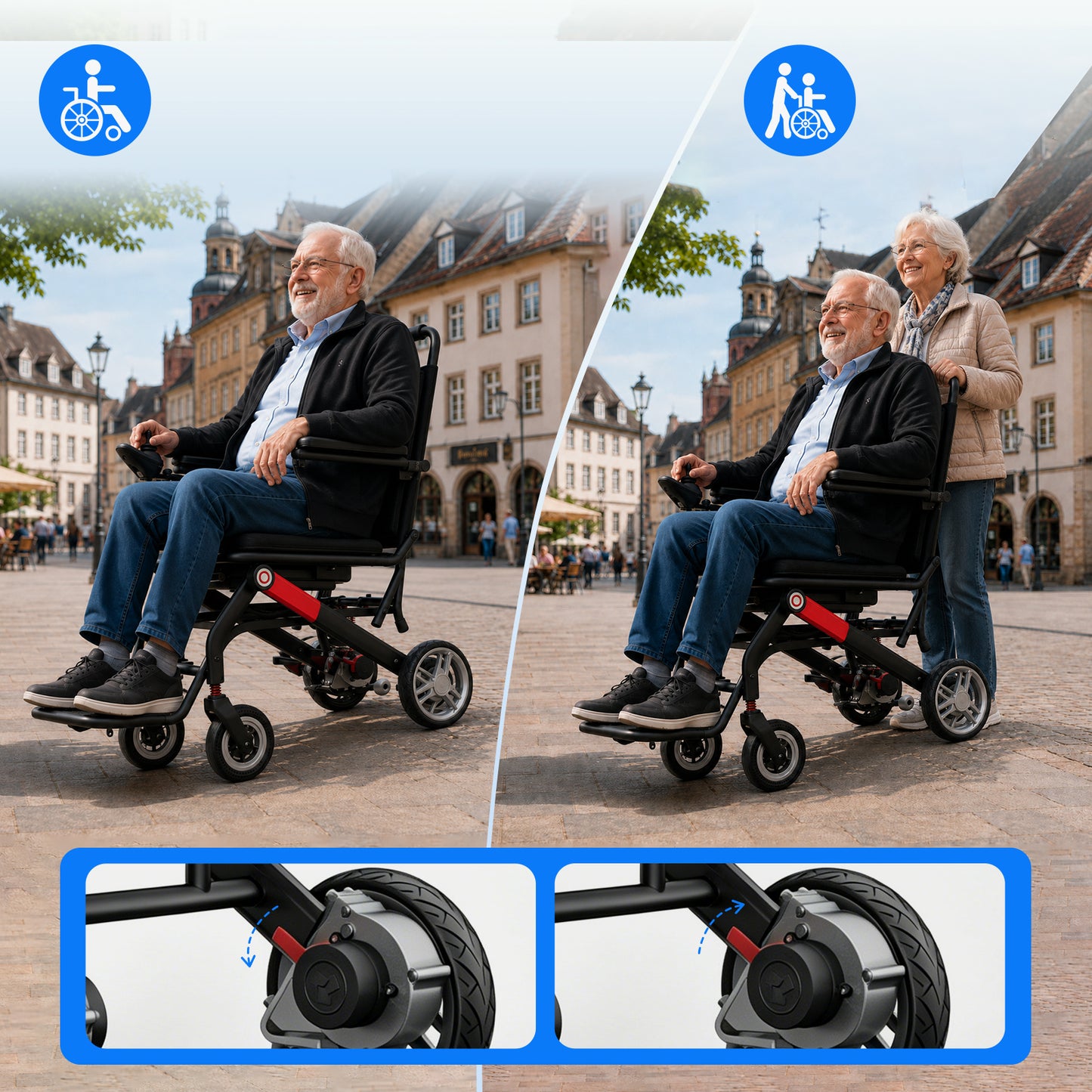 Invvqu V1H – Silla de ruedas eléctrica plegable ultraligera, solo 14,5 kg, compacta y móvil
