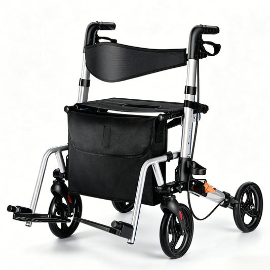 Invvqu W3-Y – 2-in-1 Rollator & Transportstuhl mit Fußstützen, faltbar, bis 150 kg
