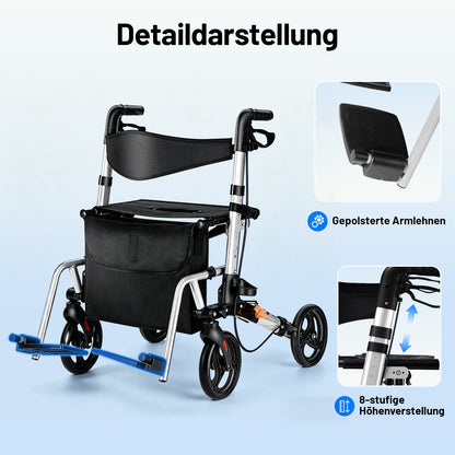 Invvqu W3-Y – 2-in-1 Rollator & Transportstuhl mit Fußstützen, faltbar, bis 150 kg