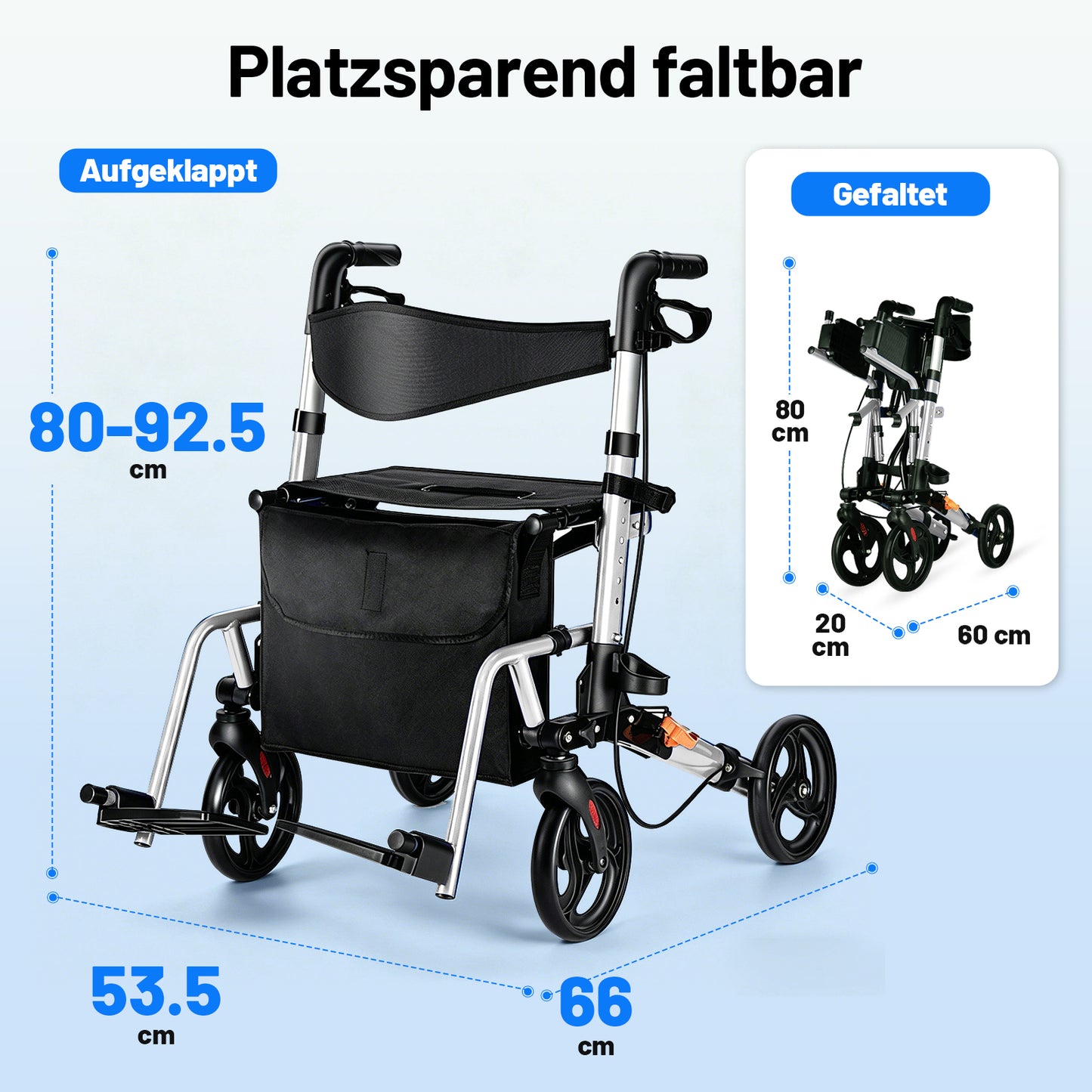 Invvqu W3-Y – 2-in-1 Rollator & Transportstuhl mit Fußstützen, faltbar, bis 150 kg