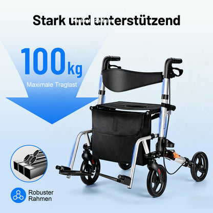 Invvqu W3-Y – 2-in-1 Rollator & Transportstuhl mit Fußstützen, faltbar, bis 150 kg