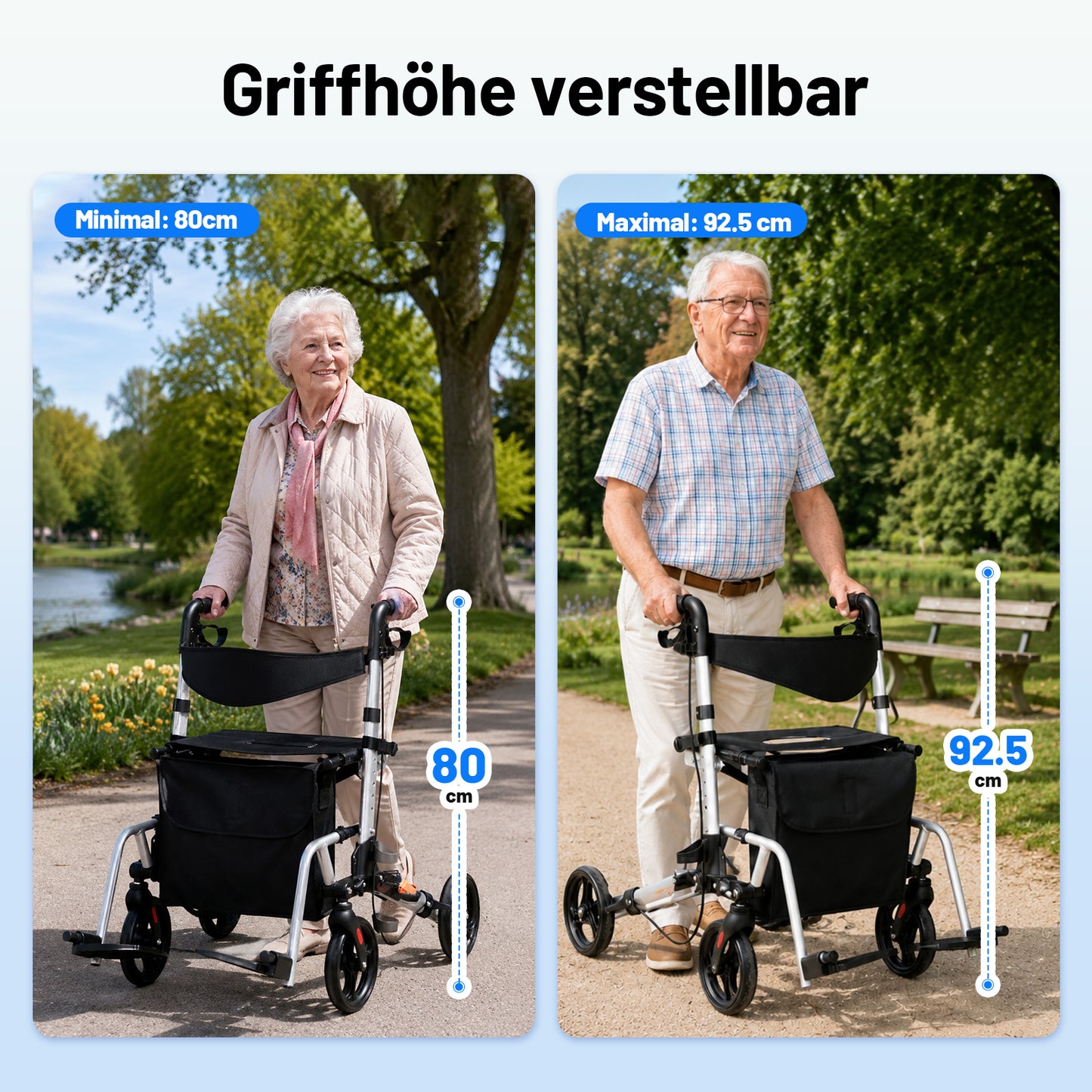 Invvqu W3-Y – 2-in-1 Rollator & Transportstuhl mit Fußstützen, faltbar, bis 150 kg