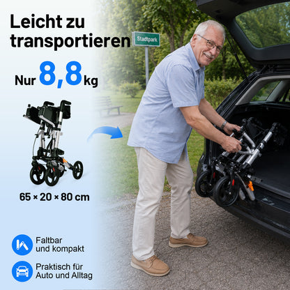 Invvqu W3-Y – 2-in-1 Rollator & Transportstuhl mit Fußstützen, faltbar, bis 150 kg