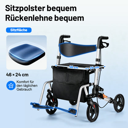 Invvqu W3-Y – 2-in-1 Rollator & Transportstuhl mit Fußstützen, faltbar, bis 150 kg