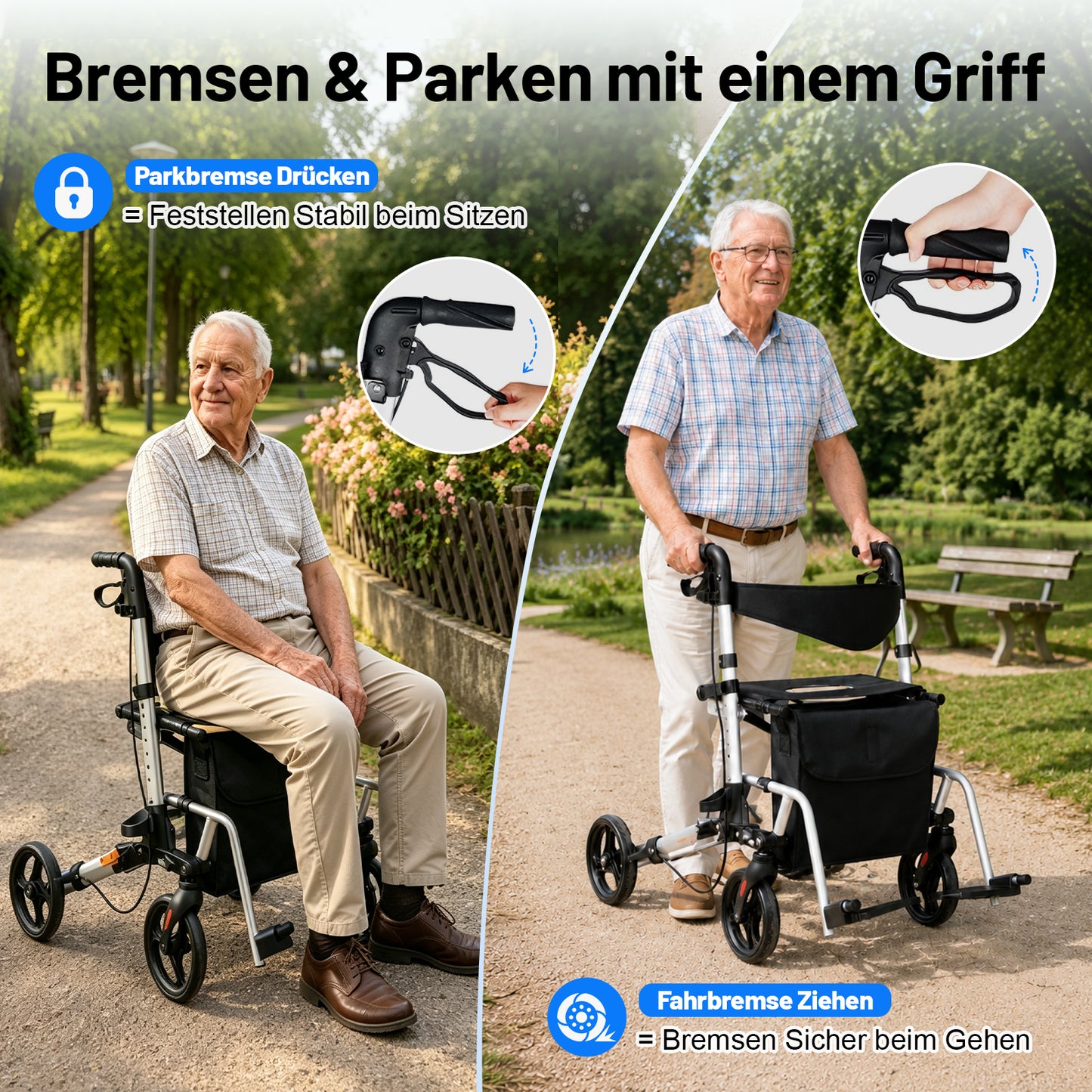 Invvqu W3-Y – 2-in-1 Rollator & Transportstuhl mit Fußstützen, faltbar, bis 150 kg