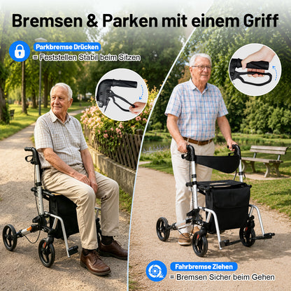 Invvqu W3-Y – 2-in-1 Rollator & Transportstuhl mit Fußstützen, faltbar, bis 150 kg