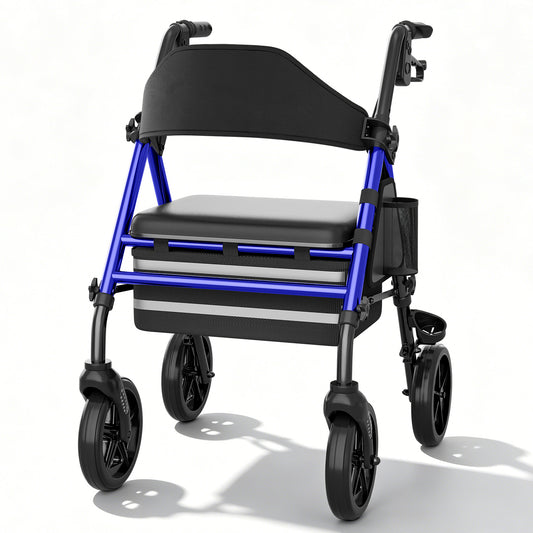 Invvqu W4-B Rollator mit Sitz und Tasche, stabiler Rollator für Senioren, 150 kg belastbar, 8-Zoll-Räder, Blau