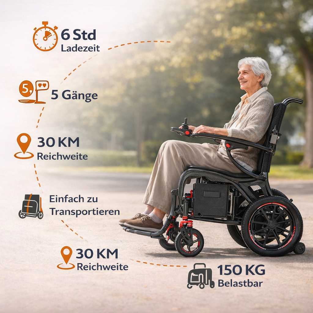 Invvqu XP06 Carbon Elektrorollstuhl, faltbar, 16 kg, bis 30 km Reichweite