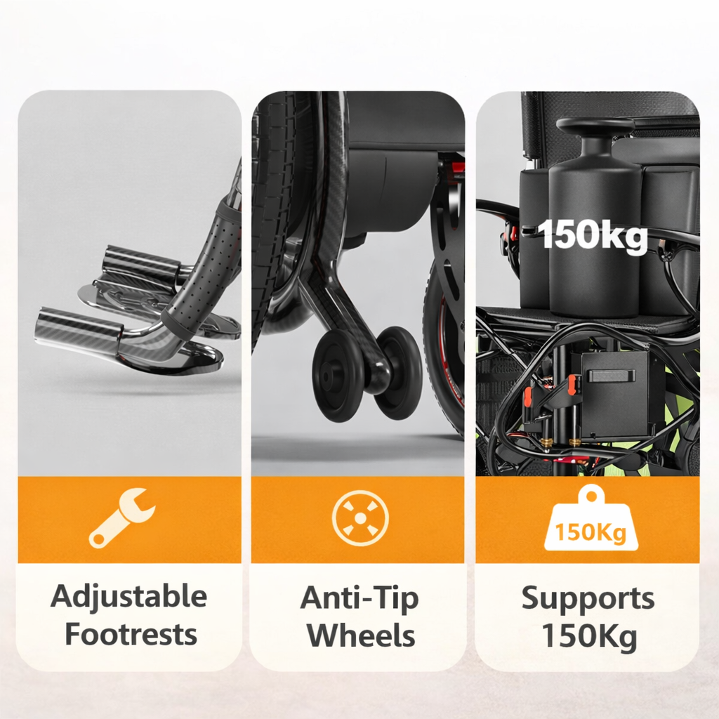 Invvqu XP06 Carbon Elektrorollstuhl, faltbar, 16 kg, bis 30 km Reichweite